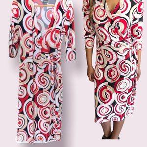 Bisou-Bisou wrap dress Geo-Print slimming, red/black size 12